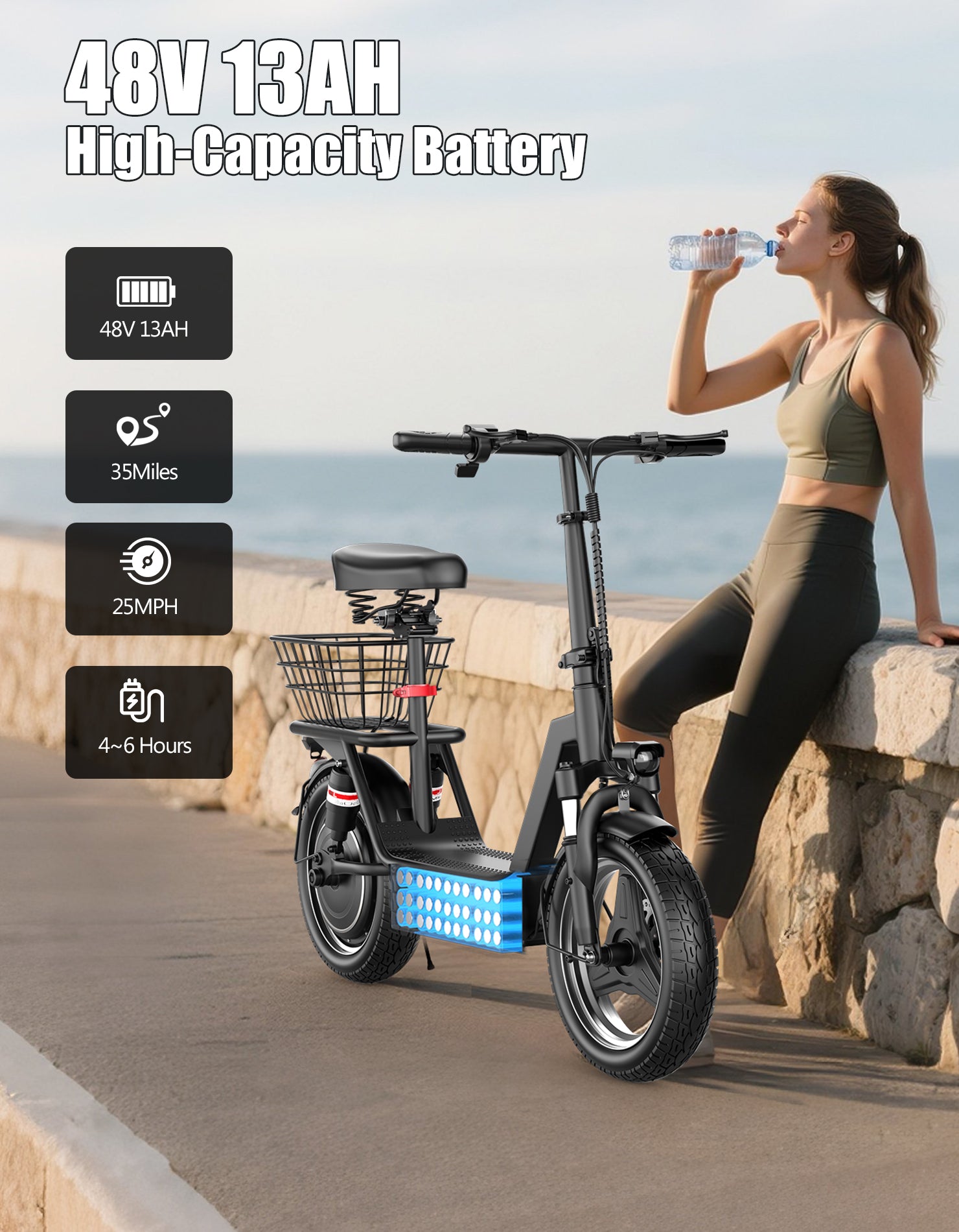 PostJoy K10 14" Foldable Electric Scooter with Seat