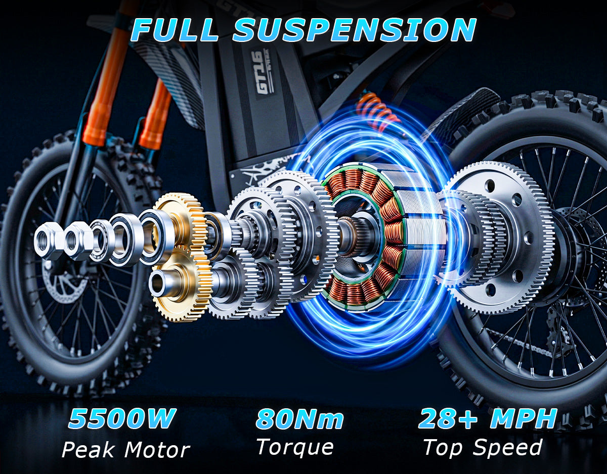 5500W Peak MotorExplosive Power for Dirt, Hills, and Daily Rides