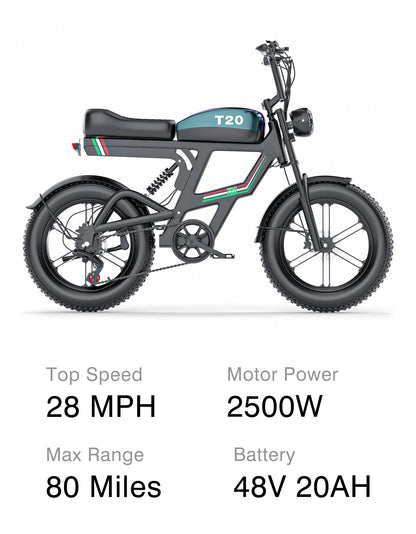 80 mph electric bicycle Fat Tire Bike For Adults With 28 Top Speed, 48V Power, And Mile Range, 7 Speed Gear, Front And Rear Suspension, Adjustable Seat For the 750W rear hub motor delivers consistent OWAY Electric Bike for Adults