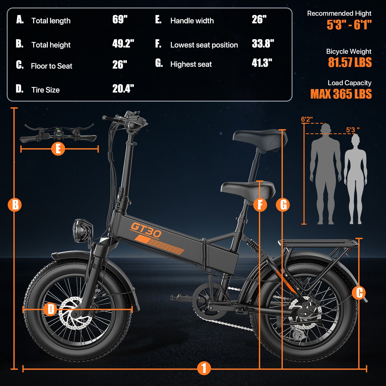 PostJoy GT30 Folding Fat Tire Electric Bike