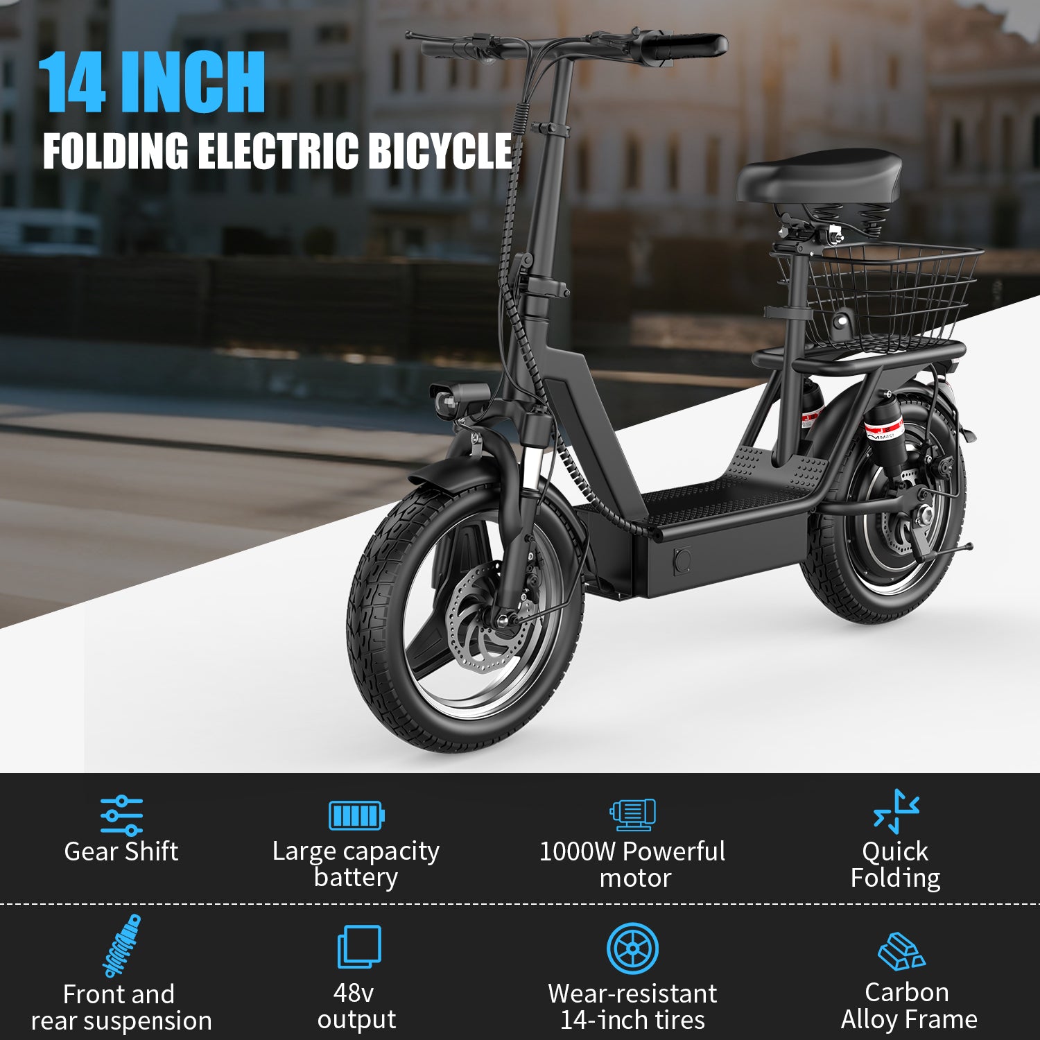 PostJoy K10 14" Foldable Electric Scooter with Seat